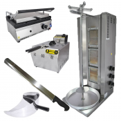 В газовый донер комплект входит:
• донер аппарат газовый 2 горелки
• тостер на  2 донера  
• фритюрница - 3 л 
• нож для донера 
• совок для донера  Аппарат донер  111000  комплект  Прочее horeca.supplies@mail.ru