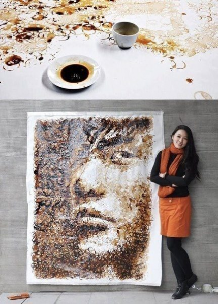 Картина, нарисованная следами кофе..